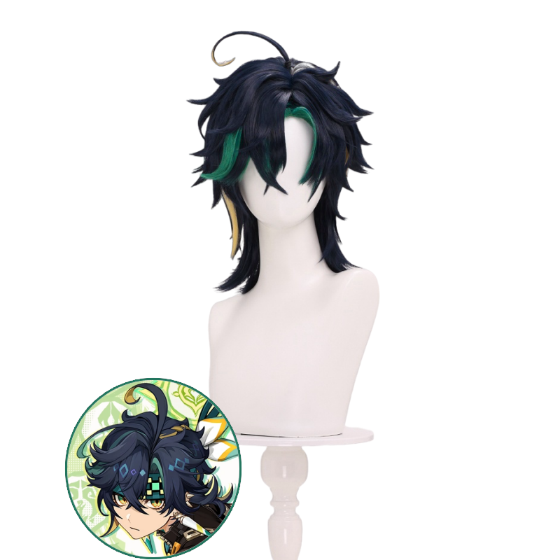 Genshin Impact Kinich Black and Green Cosplay Wig