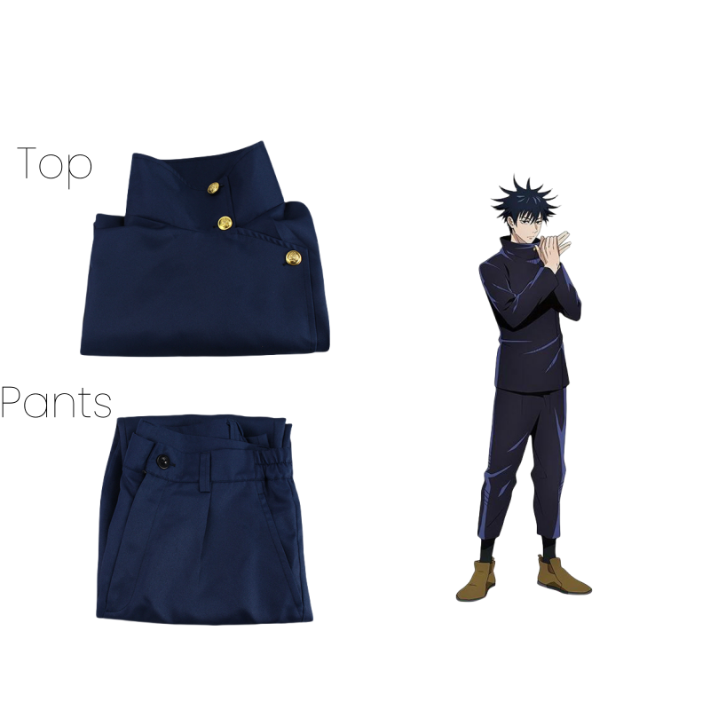 Megumi Fushiguro cosplay set showing high-collar jacket and matching pants