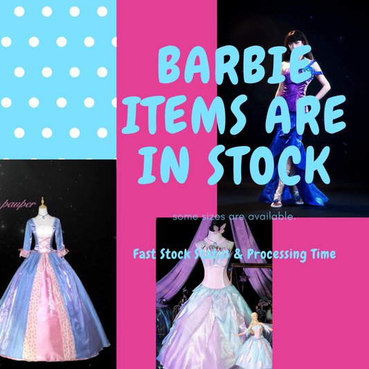 Barbie items are in stock, some sizes are available.