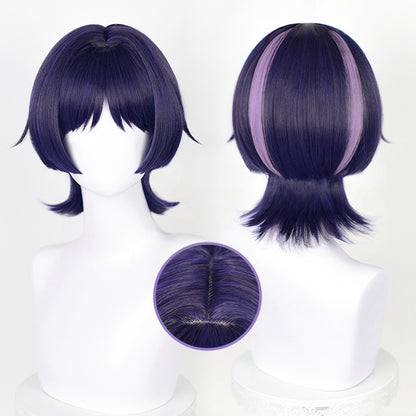 Genshin Impact Scaramouche Wanderer Bleu avec reflets violets Perruque de cosplay