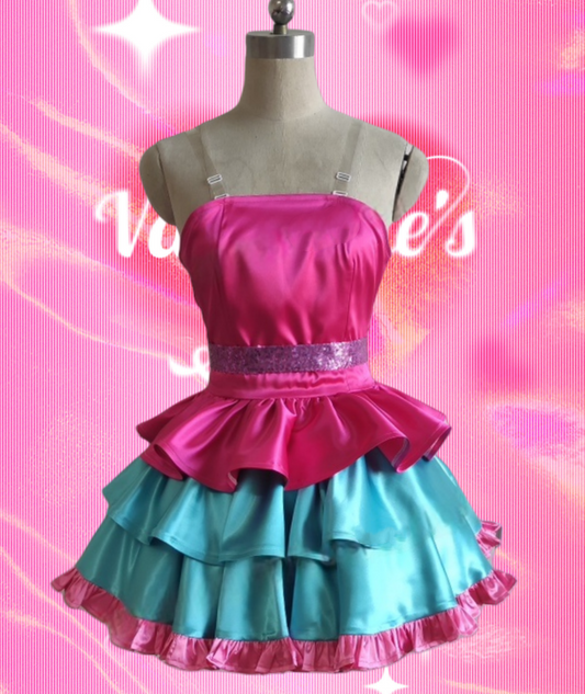 Barbie A Fairy Secret cosplay costume with pink fairy dress and blue layered skirt