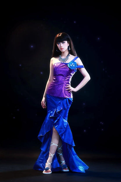 Barbie A Fairy Secret Raquelle cosplay costume with purple bodice and blue layered skirt