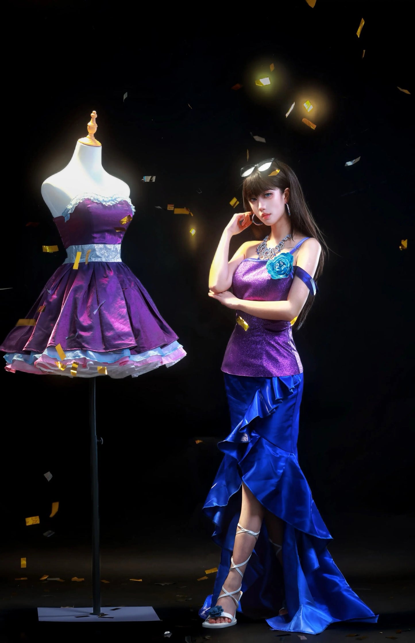 Barbie A Fairy Secret Raquelle cosplay costume featuring dress display and model showcase