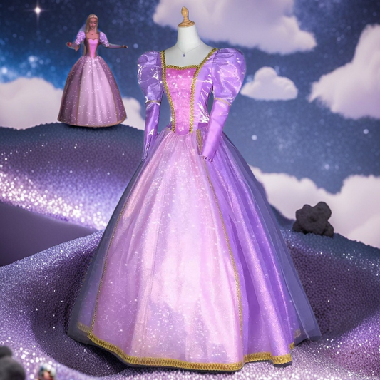 Barbie as Rapunzel purple princess dress cosplay costume with a full-length skirt