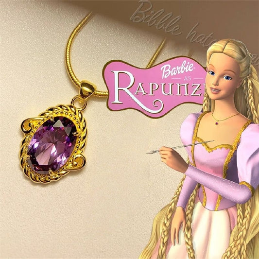 Barbie as Rapunzel princess cosplay necklace with purple gemstone pendant