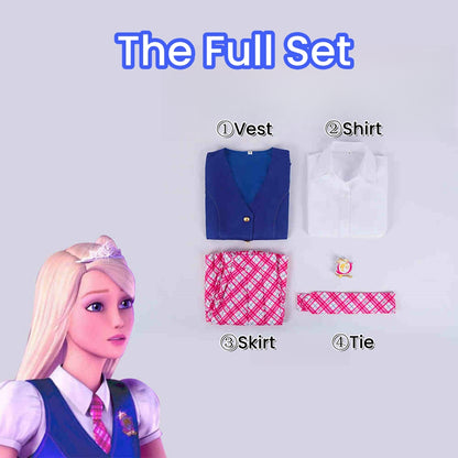 Delancy school uniform costume set with blue vest shirt and plaid skirt