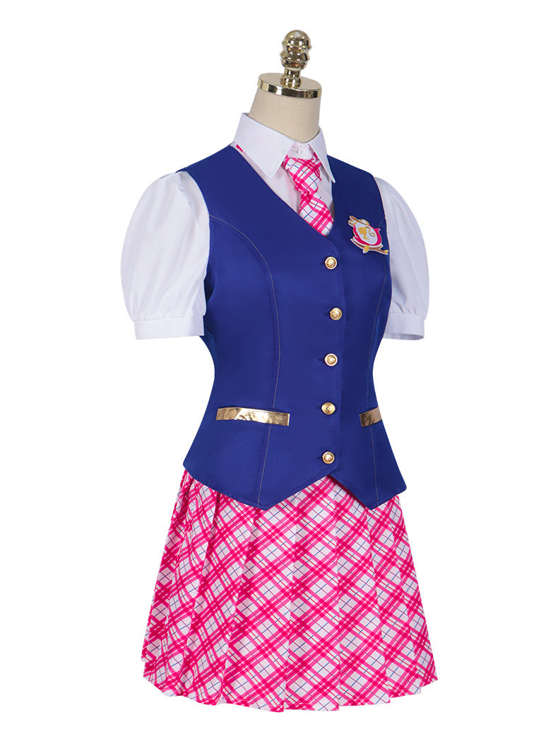 Delancy school uniform costume set with blue vest shirt and plaid skirt