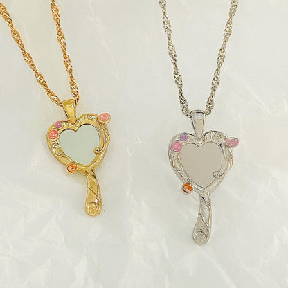 Gold and silver Barbie Diamond Castle heart mirror necklace color options