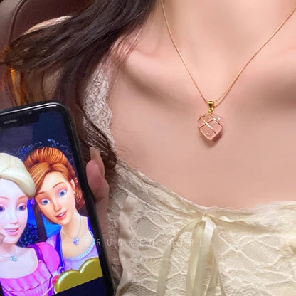 Pink heart crystal necklace inspired by Barbie and the Diamond Castle