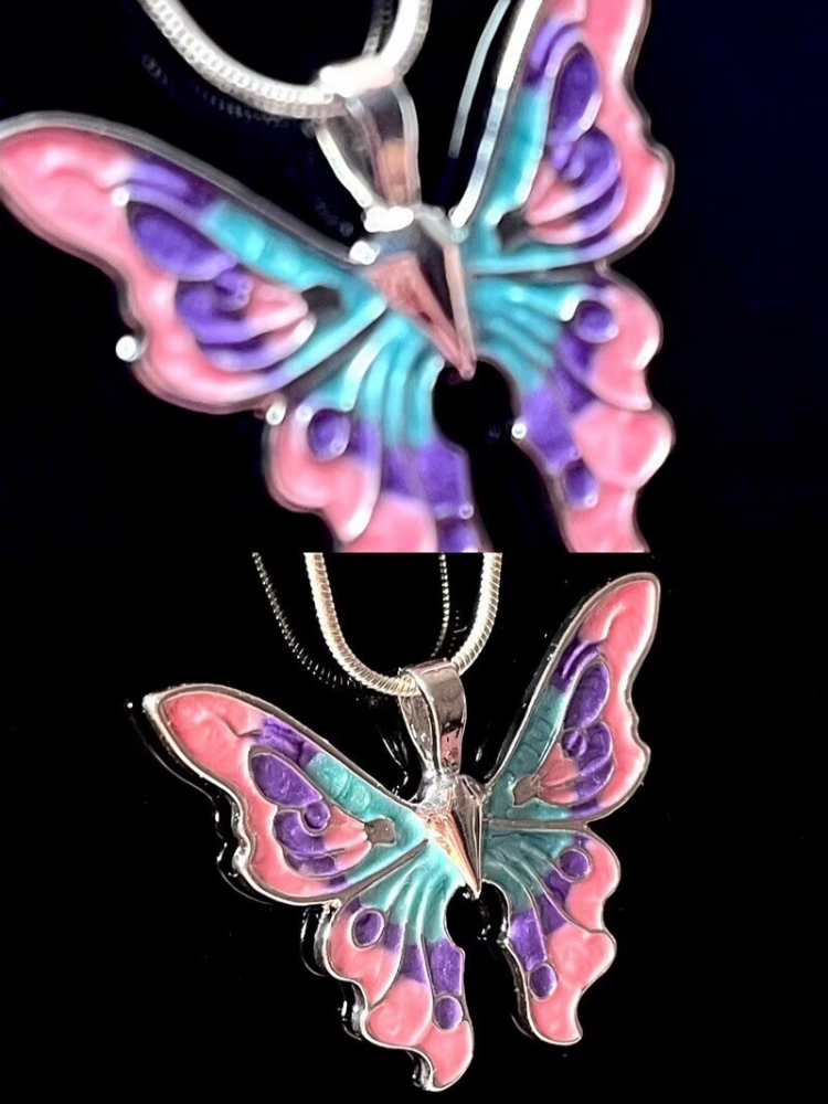 Close-up of colorful butterfly jewelry inspired by Barbie Fairytopia