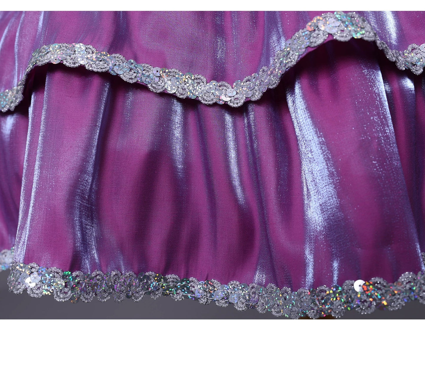 Barbie cosplay costume layered pink skirt detail with decorative trim