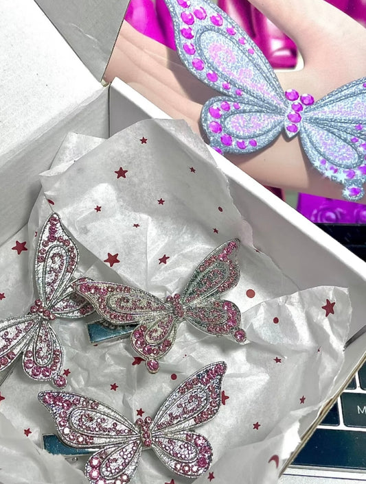 Barbie Life in the Dreamhouse pink rhinestone butterfly hair clips