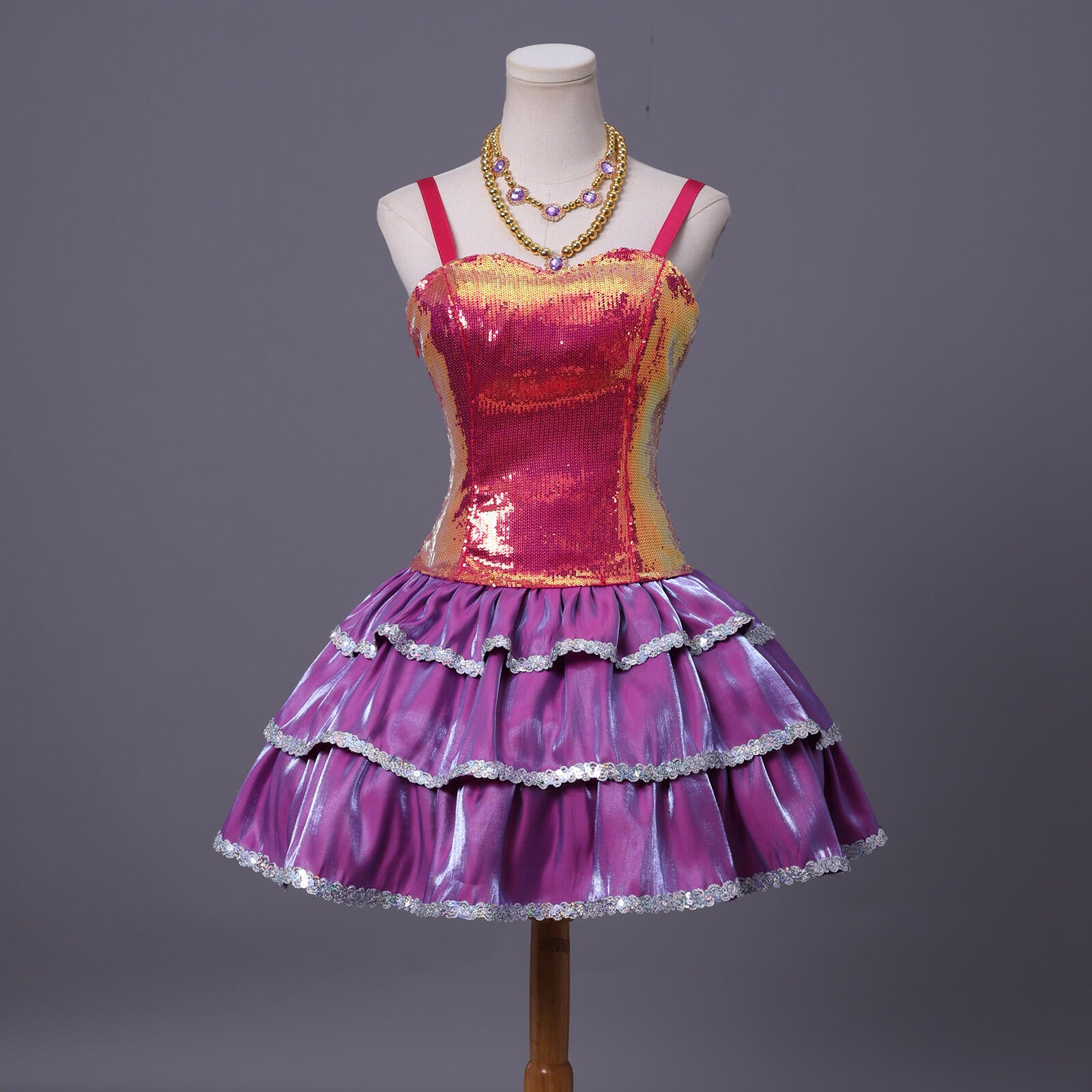 Barbie Life in the Dreamhouse cosplay costume with pink sequin dress and layered skirt