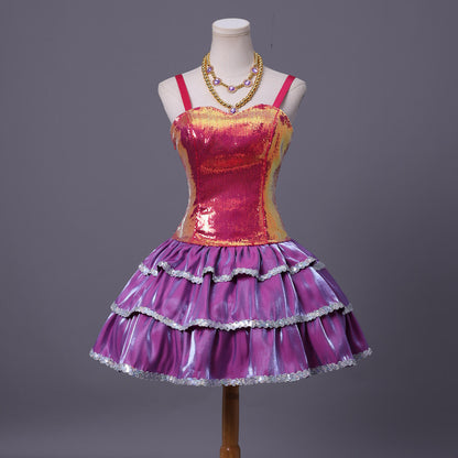 Barbie Life in the Dreamhouse cosplay costume with pink sequin dress and layered skirt