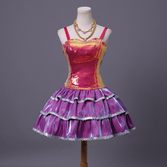 Barbie Life in the Dreamhouse cosplay costume with pink sequin dress and layered skirt