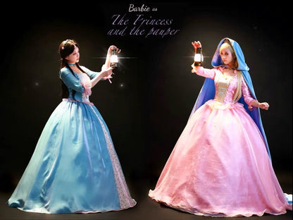 Barbie Princess and the Pauper cosplay dresses with Anneliese pink gown and Erika blue gown