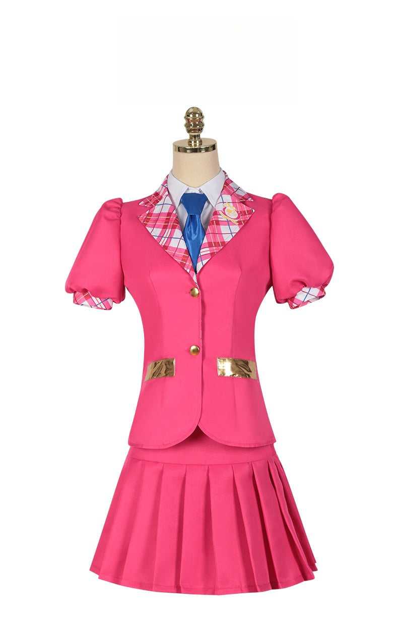 Barbie Princess Charm School Delancy cosplay costume with pink princess dress and school uniform style