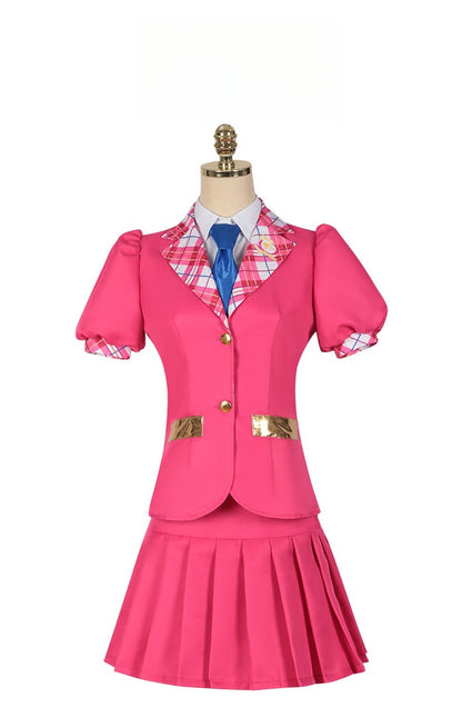 Barbie Princess Charm School Delancy cosplay costume with pink princess dress and school uniform style