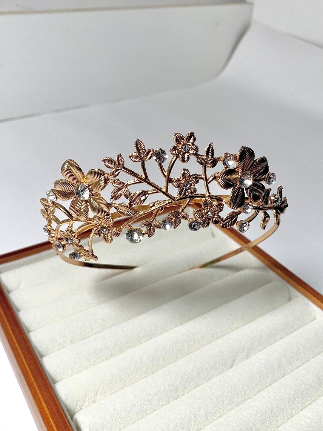 Gold-tone Barbie cosplay crown with an elegant leaf and vine design