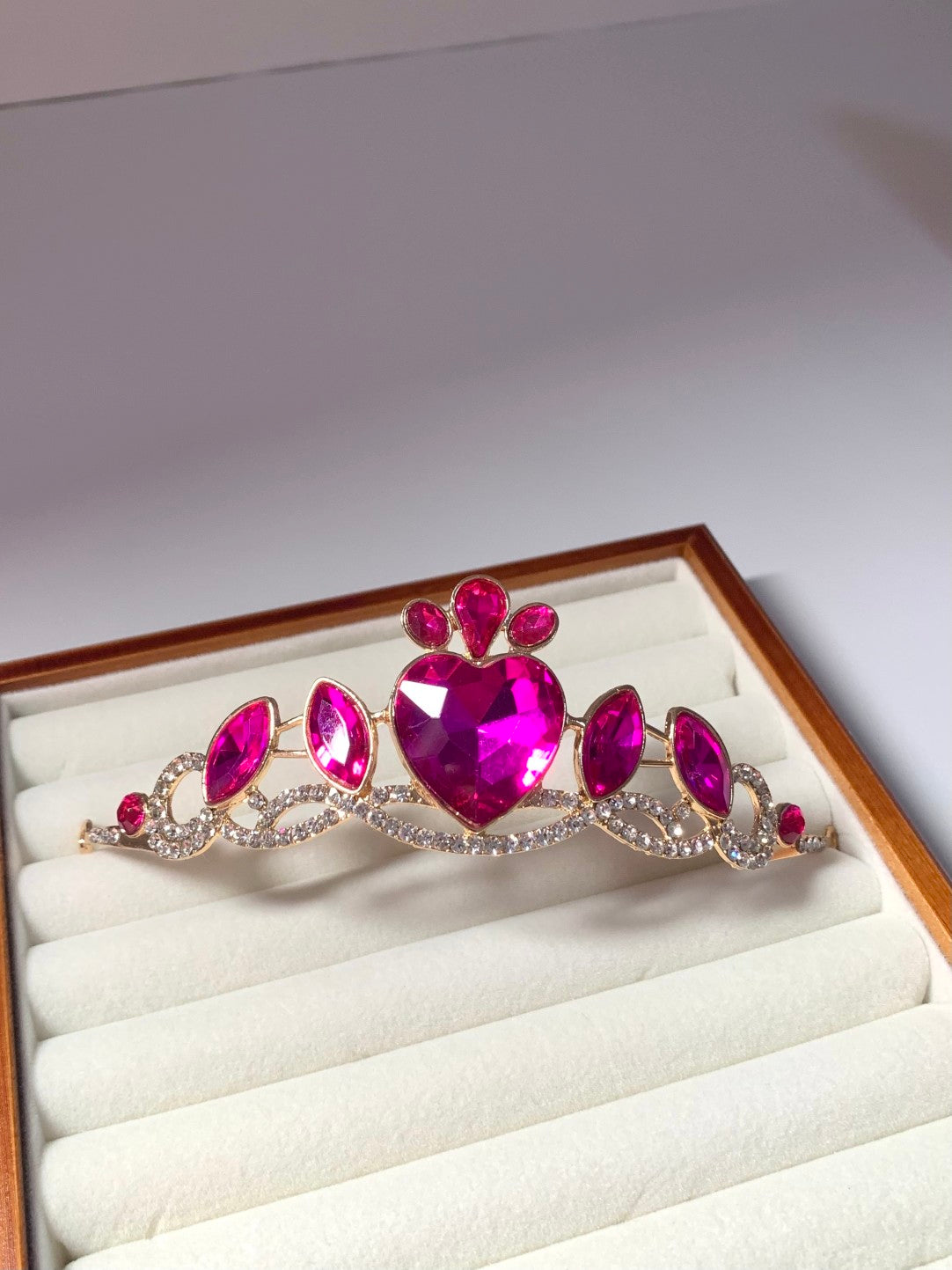Gold-tone Barbie princess tiara with bright pink gemstones