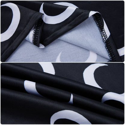 Close-up of the moon-print top fabric, interior stitching and finished edges