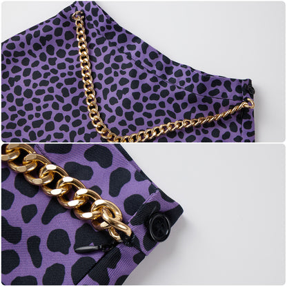 Purple leopard-print skirt waistband with a gold-tone chain detail