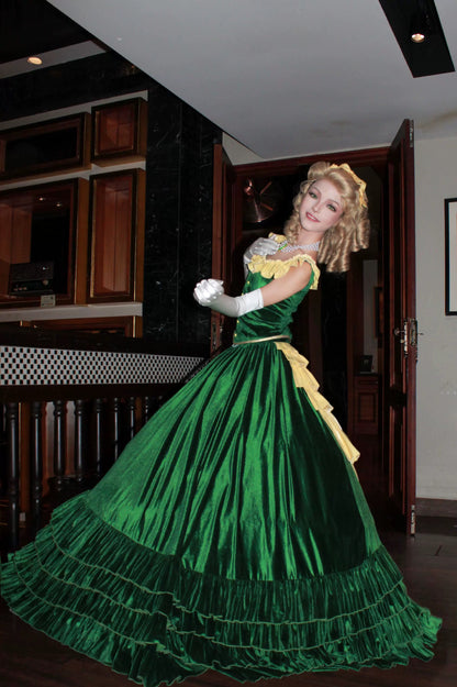 Eden Starling green cosplay costume photographed in a vintage interior