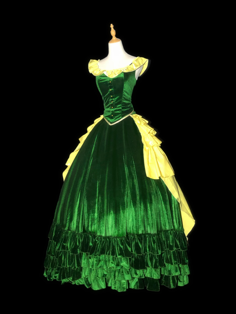 Front view of the Eden Starling green Victorian cosplay dress