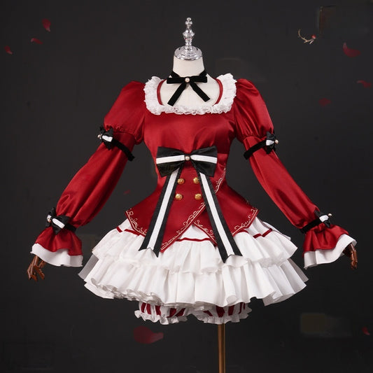 Identity V Gardener red and white Christmas cosplay dress front view