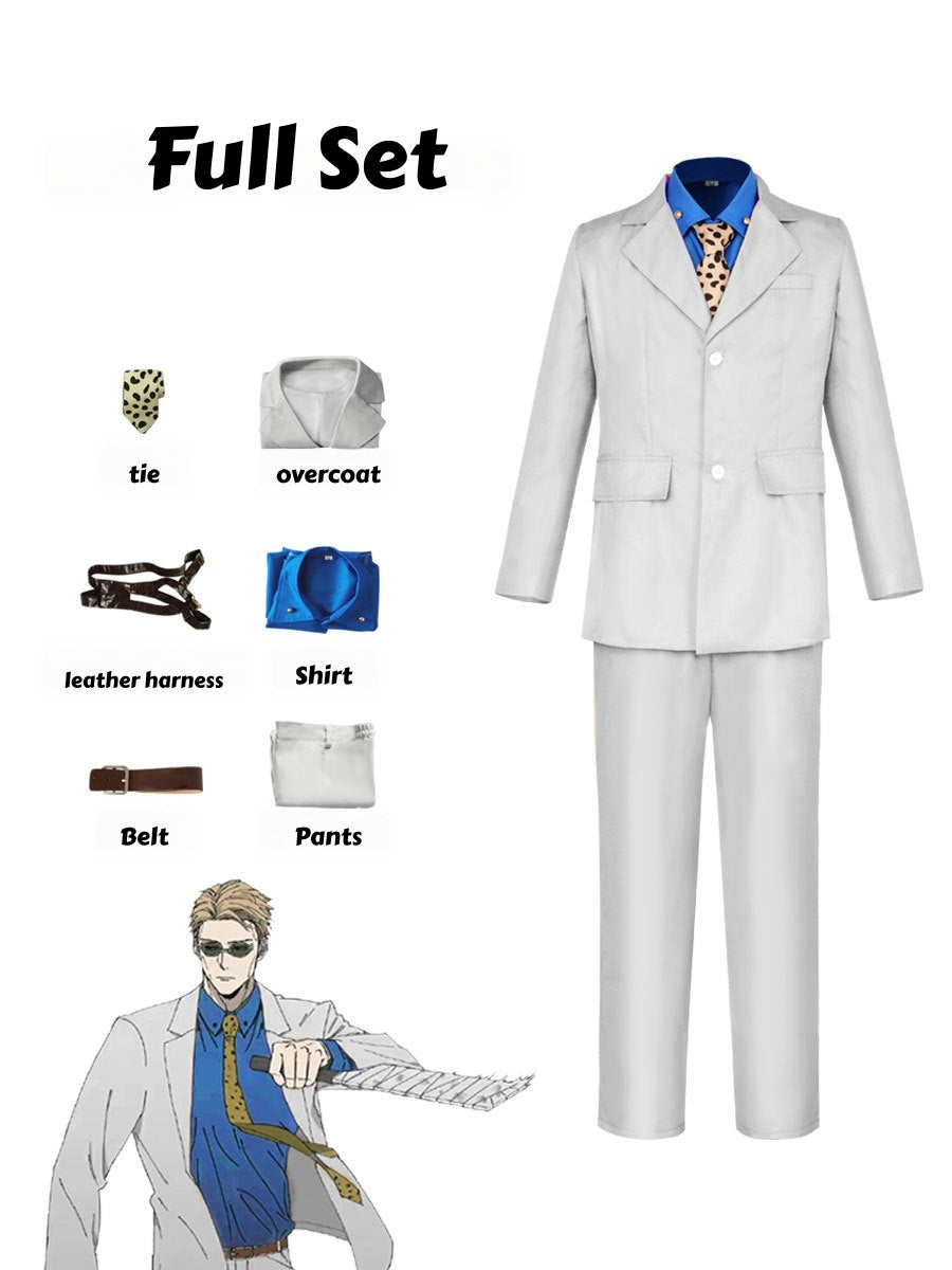 Kento Nanami cosplay suit and accessories displayed in a full set contents layout