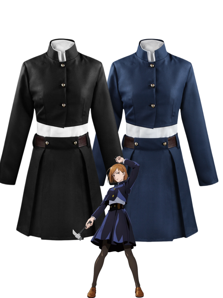 Nobara Kugisaki Jujutsu Kaisen cosplay uniforms in blue and black with jackets, skirts, and belts