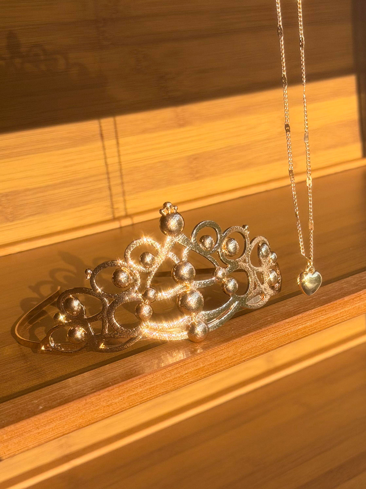 Gold crown accessory for pink ballet tutu costume