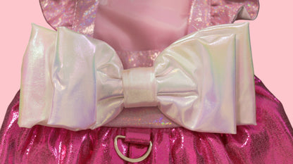 Large bow detail on pink princess cat costume dress
