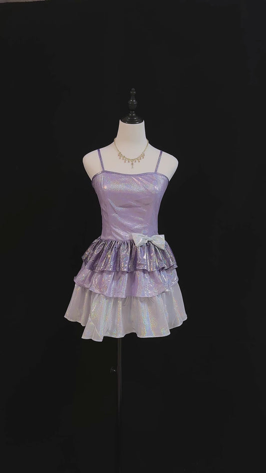 Sparkling Lavender Ruffle Purple Cosplay Dress | Rainybear