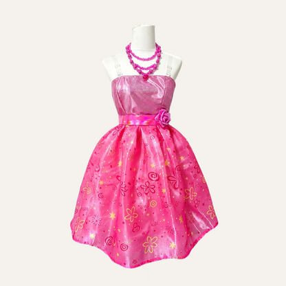Barbie and the Secret Door Princess Alexa pink dress and heart necklace, front view