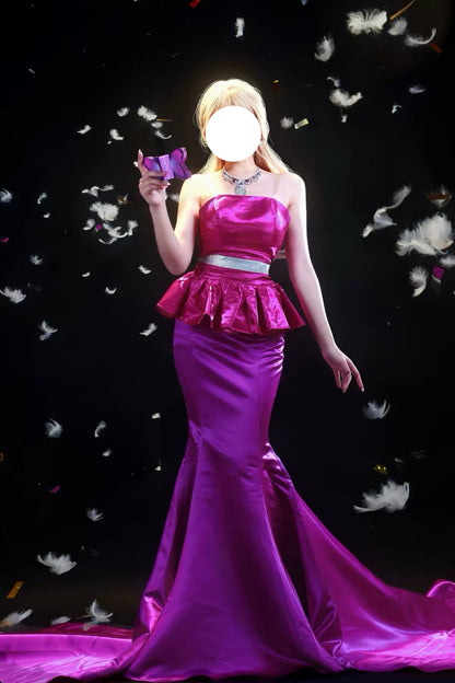 Purple mermaid fairy costume dress displayed in a fantasy setting