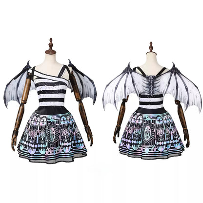 Rochelle Goyle cosplay outfit displayed on a mannequin with gray wings