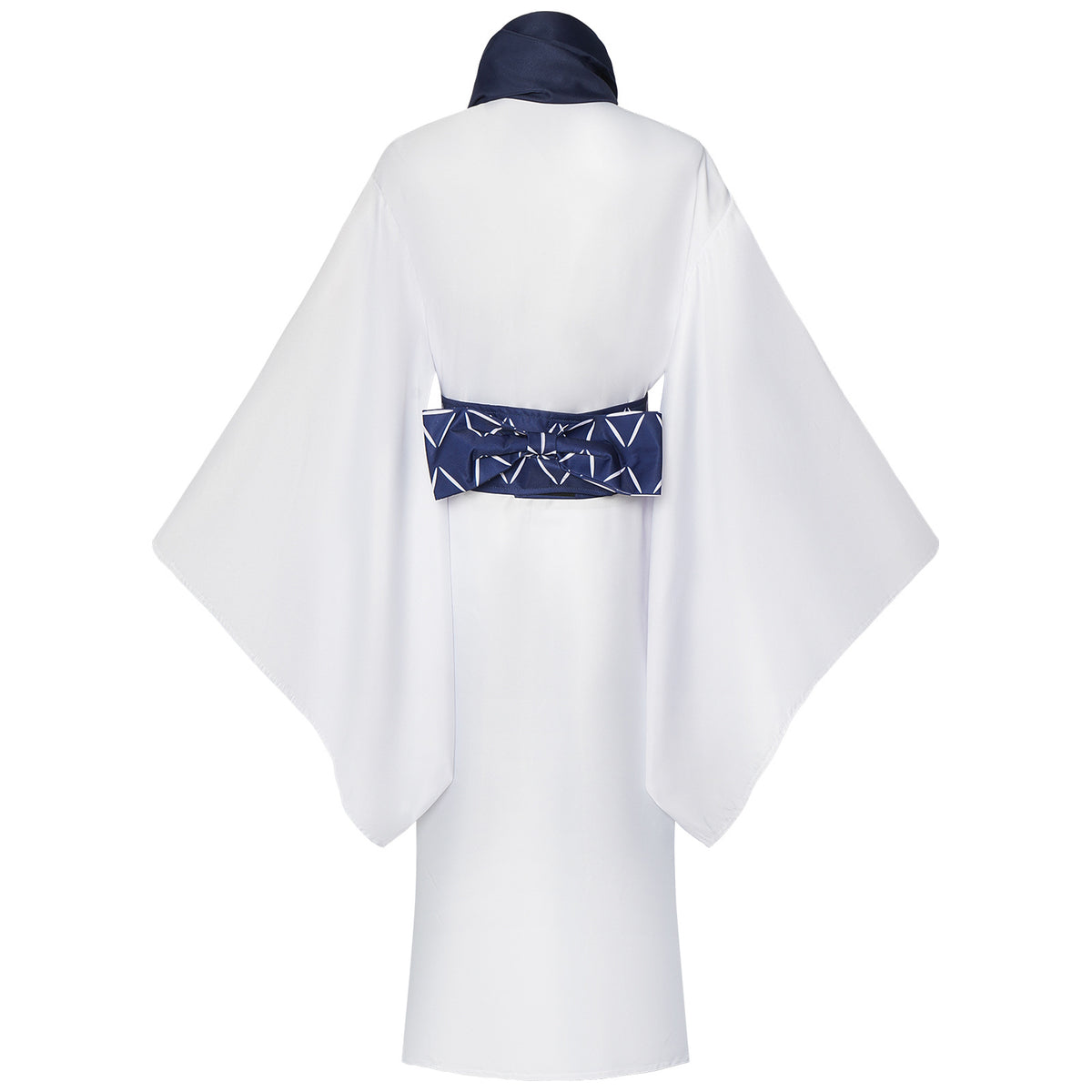 Back view of Ryomen Sukuna white cosplay kimono and patterned waist belt
