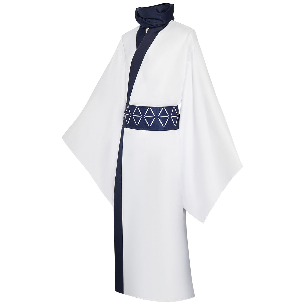 Side view of Ryomen Sukuna white kimono cosplay costume with wide sleeves