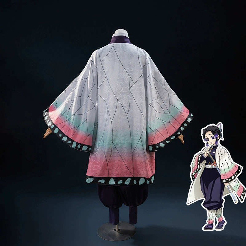 Back view of Shinobu Kocho’s butterfly haori with pink and mint green gradient trim