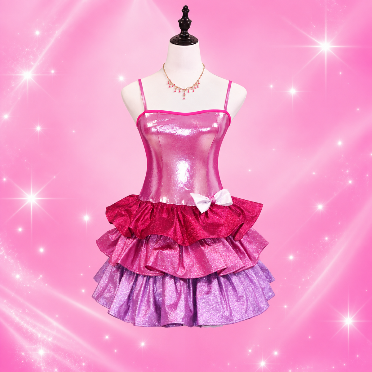 Sparkling pink layered princess costume dress front view