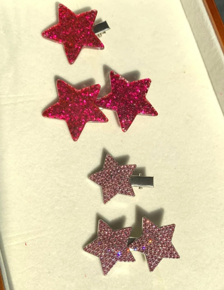 Sparkling pink and silver star hair clips