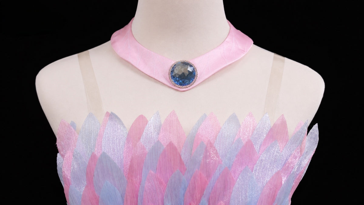 Pink and blue bodice detail of Swan Lake Odette ballet dress