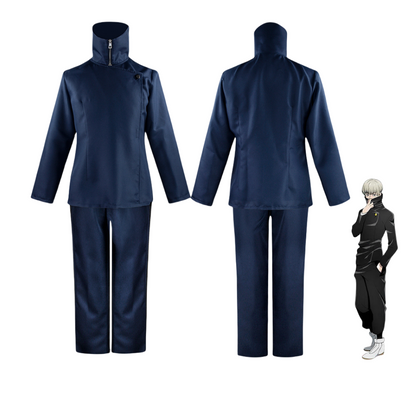 Front and back views of Toge Inumaki blue cosplay jacket and pants