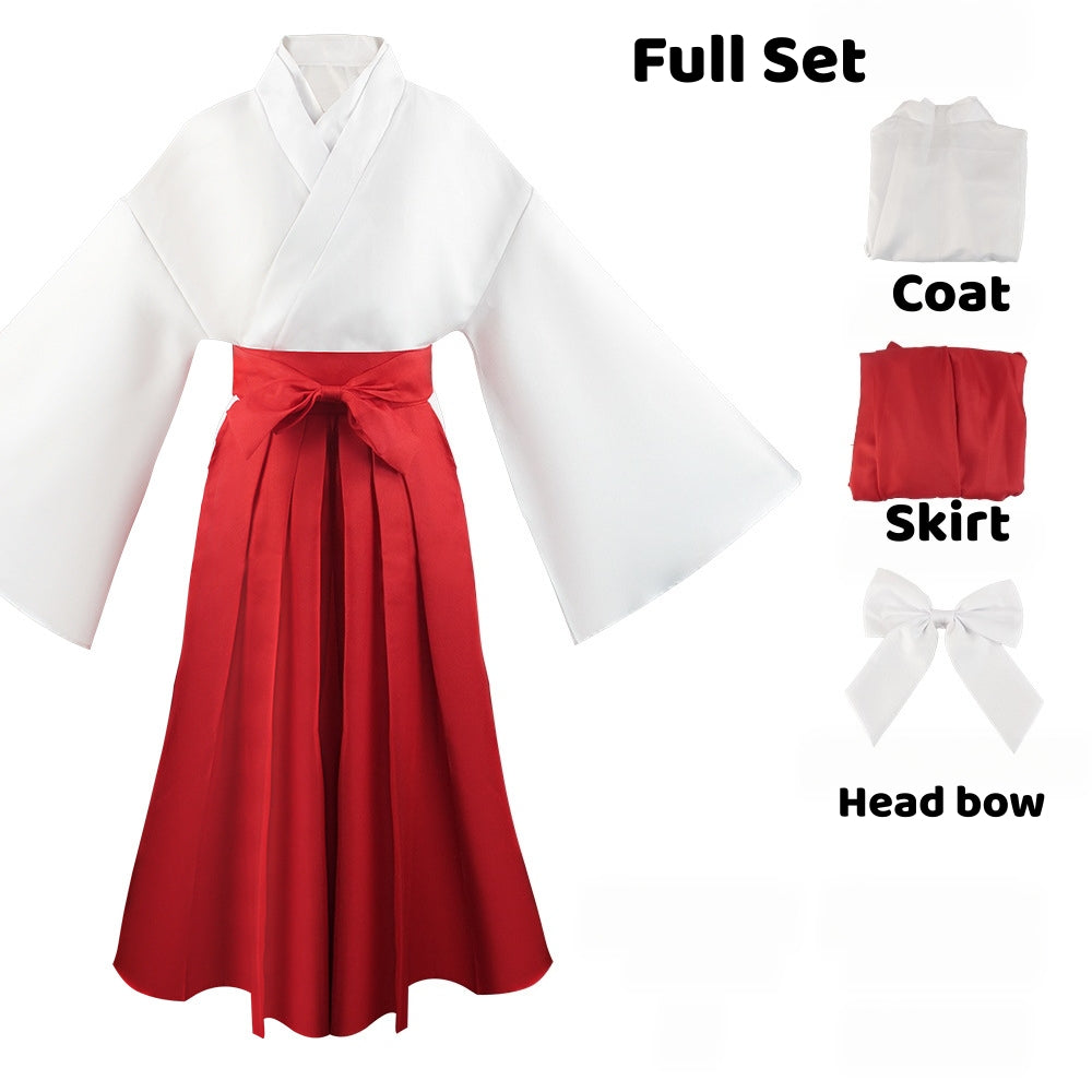 Utahime Iori cosplay set showing the white top, red skirt, and white hair bow