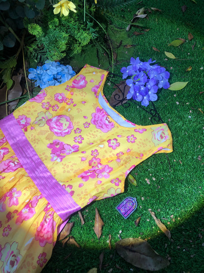 Floral bodice detail of yellow fairytale dress